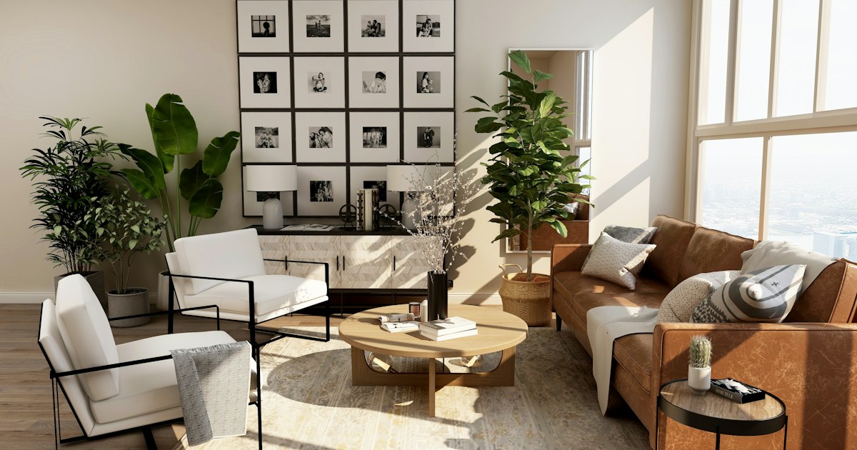 Living con sillón de cuero y sillones listos para una mudanza cuidada